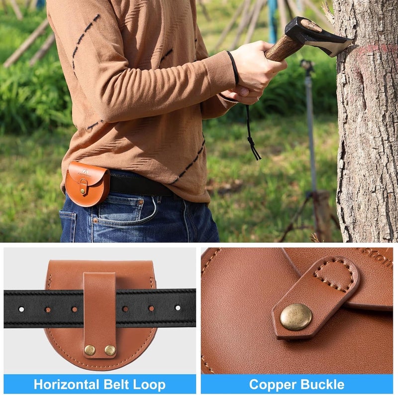 Angerstone Axe Sharpener - 3.8”Oversized Axe/Hatchet Sharpening Stone - Whetstone Blade & Tool Sharpener, Dual Grit 180/320 Sharpening Puck with cowhide Sheath for Bushcraft, Camping and Field Use - Image 4